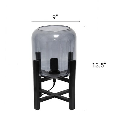 Creekwood Home 13.5" LED Table Lamp, Black/Smoky Glass (CWT-1000-SM)