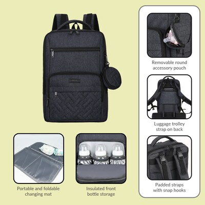DUKAP Mom Pro Expandable Diaper Backpack, Medium, Black (BDKMOM17BLK)