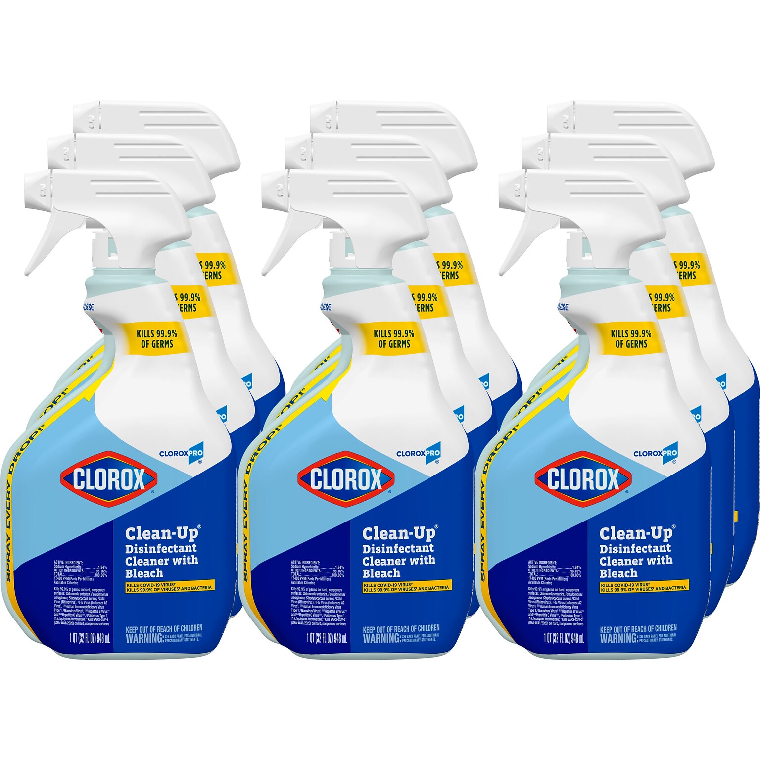 CloroxPro Clorox Clean-Up Disinfectant Cleaner with Bleach Spray, 32 oz., 9/Carton (35417)