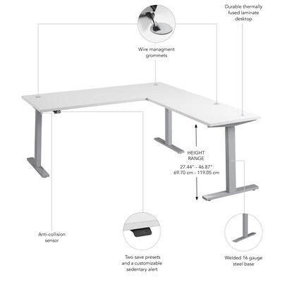 Bush Business Furniture Move 60 Series 72"W L Shaped Adjustable Standing Desk, White (M6SL7278WHSK)
