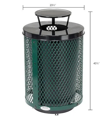 Global Industrial Outdoor Diamond Steel Trash Can w/ Rain Bonnet Lid & Base, 36 Gallon, Green (261926GND)
