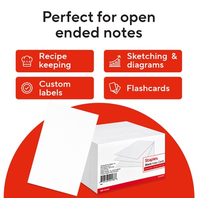 Staples Index Cards, 3" x 5", Blank, White, 500 Pack – Unruled Cards for Flashcards, Notes & Organization