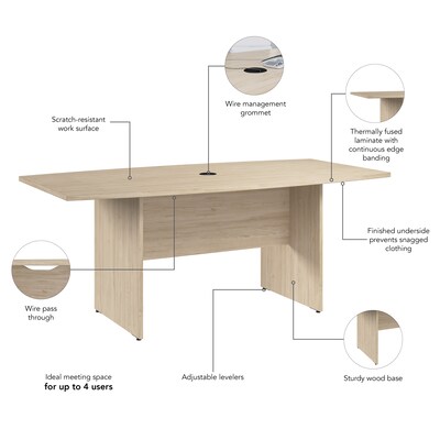 Bush Business Furniture 72"W Boat Shaped Conference Table, Natural Elm (99TB7236NE)