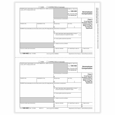 ComplyRight 2026 1099-NEC Tax Form, 1-Part, 3-Up, Payer Copy C, 50/Pack (NEC511250)