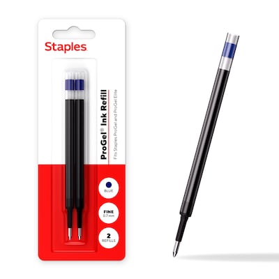 Staples ProGel Gel-Ink Pen Refill, Fine Point, Blue Ink, 2/Pack (ST63293)