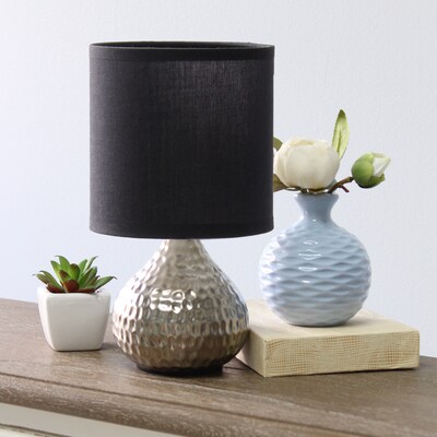 Simple Designs Hammered Silver Drip Mini Table Lamp, Black (LT2073-SVB)
