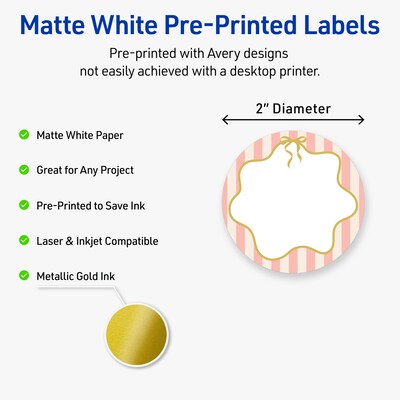 Avery Round Laser/Inkjet Multipurpose Labels, 2, White, 120/Pack (19479371130)