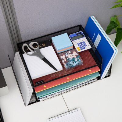 Mind Reader Metal Desktop Organizer Letter Tray, 16.75"L x 9.15"W x 6"H, Black  (4TSIDE2-BLK)