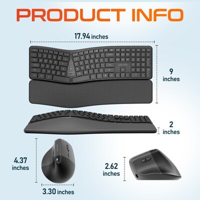 Delton KB250/S38 Wireless Ergonomic Keyboard and Optical Mouse Combo, Black (DKME250S38-WB)