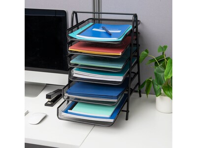 Mind Reader 6-Tier Stackable Paper Desk Tray Organizer, Metal, Black (6TPAPER-BLK)