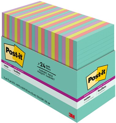 Post-it Super Sticky Notes, 4 x 6, Supernova Neons Collection, Lined, 90 Sheet/Pad, 24 Pads/Pack (