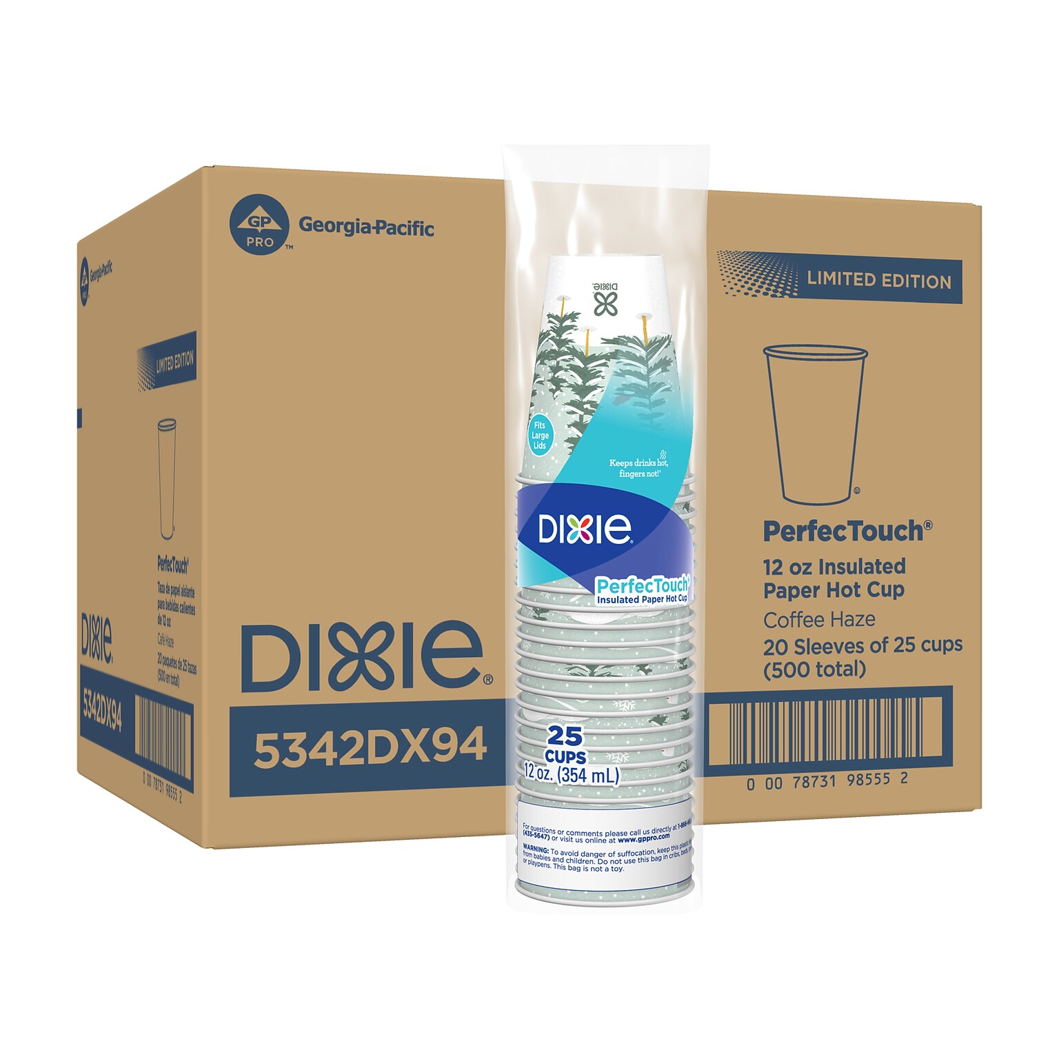 Dixie PerfecTouch Winter Fun Paperboard Hot Cups, 12 oz., 500/Pack (5342DX94)