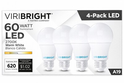 Viribright 8.5 Watts Warm White LED General-Purpose Bulb, 4/Box (640448-4)