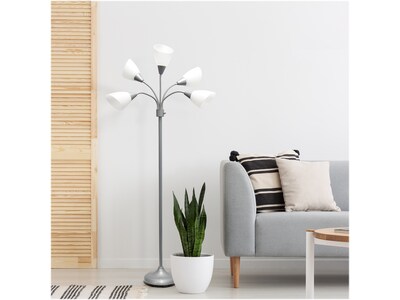 Simple Designs 67" Silver Metal Floor Lamp with 5 Adjustable Cone Shades (LF2006-SVW)