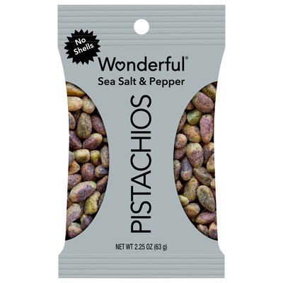 Wonderful Pistachios Sea Salt & Pepper Pistachios, 2.25 oz., 8 Bags/Box (SP0146A25M)