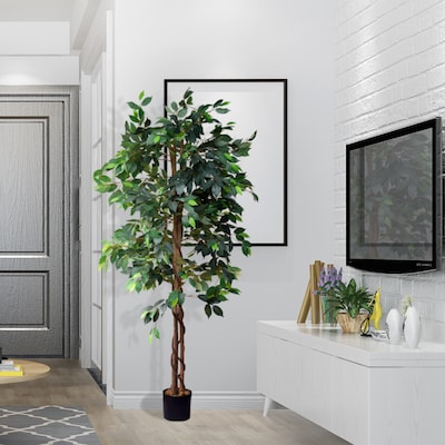 Forever Leaf 72" Artificial Ficus Silk Tree in Black Pot (FEV-FIC72)