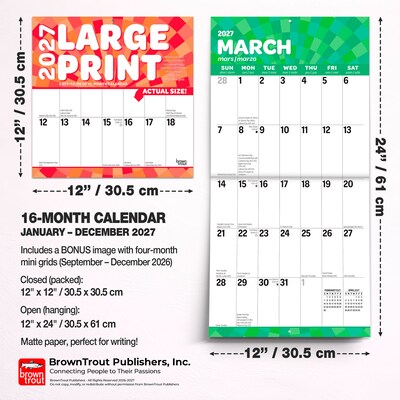 2027 BrownTrout Large Print 12" x 12" Monthly Wall Calendar (9798330712755)