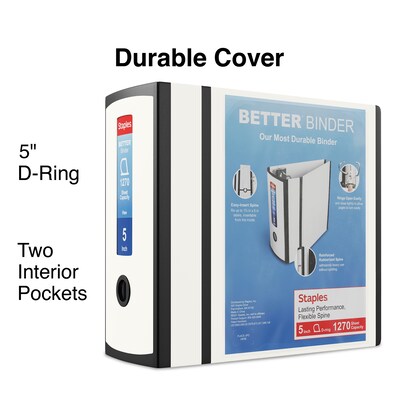 Staples® Better 5 View Binder with D-Rings, White (27926)