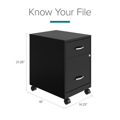 Space Solutions 18" 2-Drawer Mobile Vertical File Cabinet with Accessory Drawer, Letter Width, Black (25707)