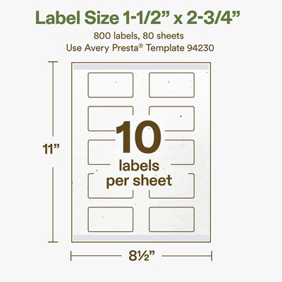 Avery Hemp Rectangle Laser/Inkjet Multipurpose Labels, 1-1/2" x 2-3/4", Off-White (800/Box)