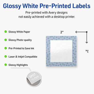 Avery Laser/Inkjet Square Multipurpose Labels, 2 x 2, White, 120/Pack (S00-F8G)
