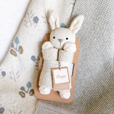 Crane Baby Avery Organic Baby Lovey Blanket, Ollie The Bunny (BC-150BL-2)