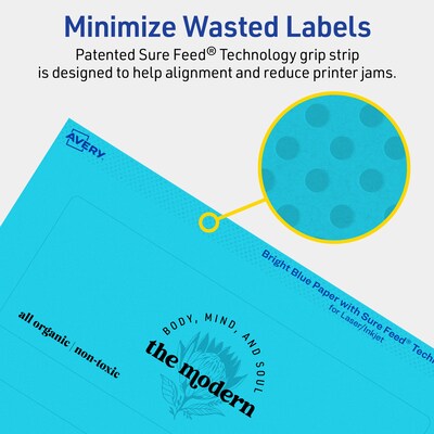 Avery Printable Rectangle Multipurpose Labels, 2.5" x 7", Bright Blue, 30/Pack (94247)