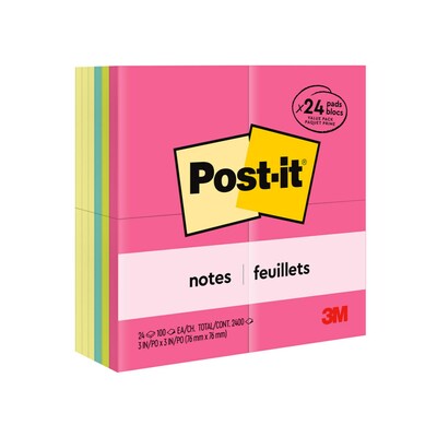 Post-it® Notes, 3 x 3, Canary Yellow, Poptimistic Collection, 100 Sheets/Pad, 24 Pads/Pack (654-CY