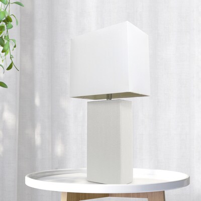 Lalia Home Lexington 21" Leather Base Modern Home Décor Bedside Table Lamp, White Rectangular Fabric Shade, White (LHT-3008-WH)