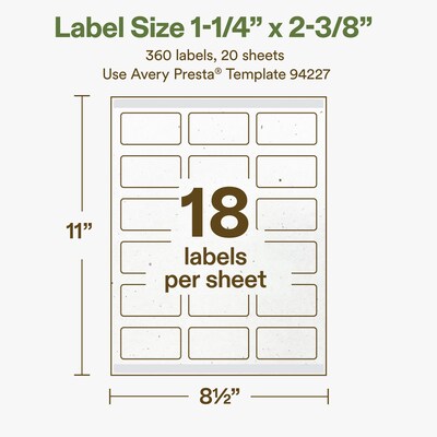 Avery Hemp Rectangle Laser/Inkjet Multipurpose Labels, 1-1/4" x 2-3/8", Off-White (360/Pack)