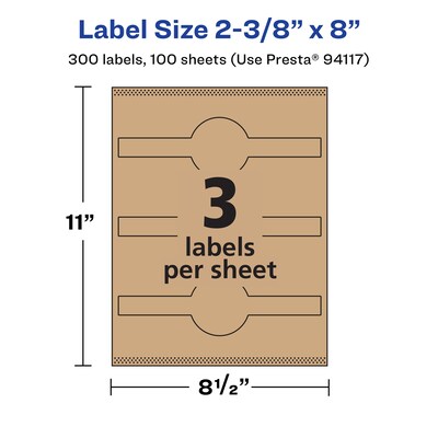 Avery Laser/Inkjet Multipurpose Labels, 8" x ", Kraft Brown, 300/Box (94117)
