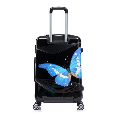 InUSA 24" Hardside Butterfly Suitcase, 4-Wheeled Spinner, TSA Checkpoint Friendly, Black Butterfly (IUAPC00M-BBU)