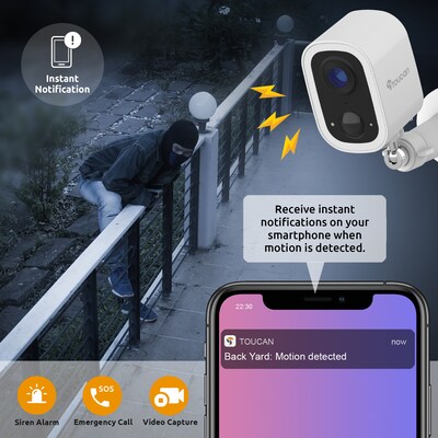 Toucan S4 Wireless Outdoor Smart Battery Operated Security Camera, Night Vision, White (TWC400S)