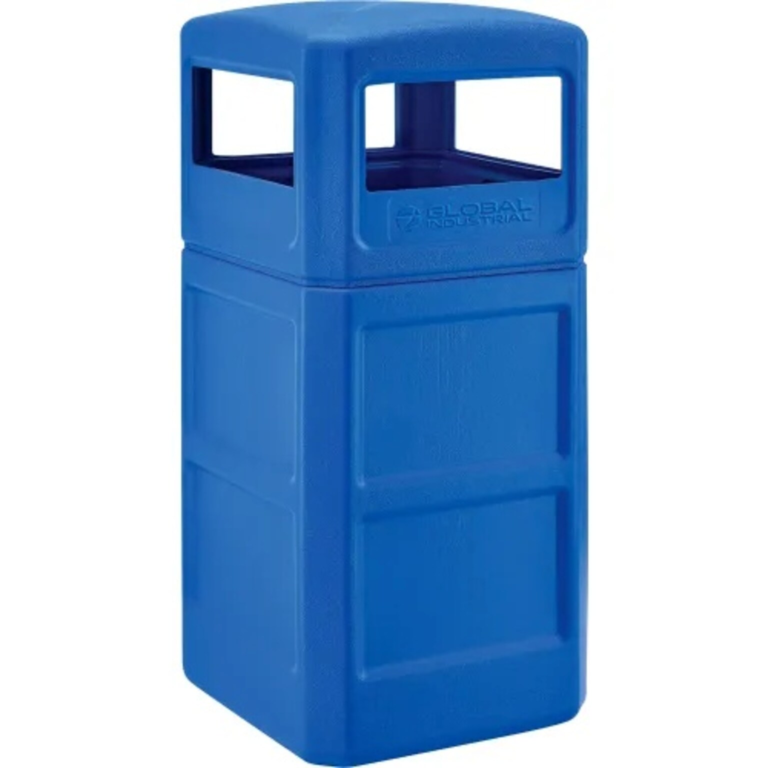 Global Industrial Square Plastic Waste Receptacle w/ Dome Lid, 42 Gallon, Blue (641414BL)