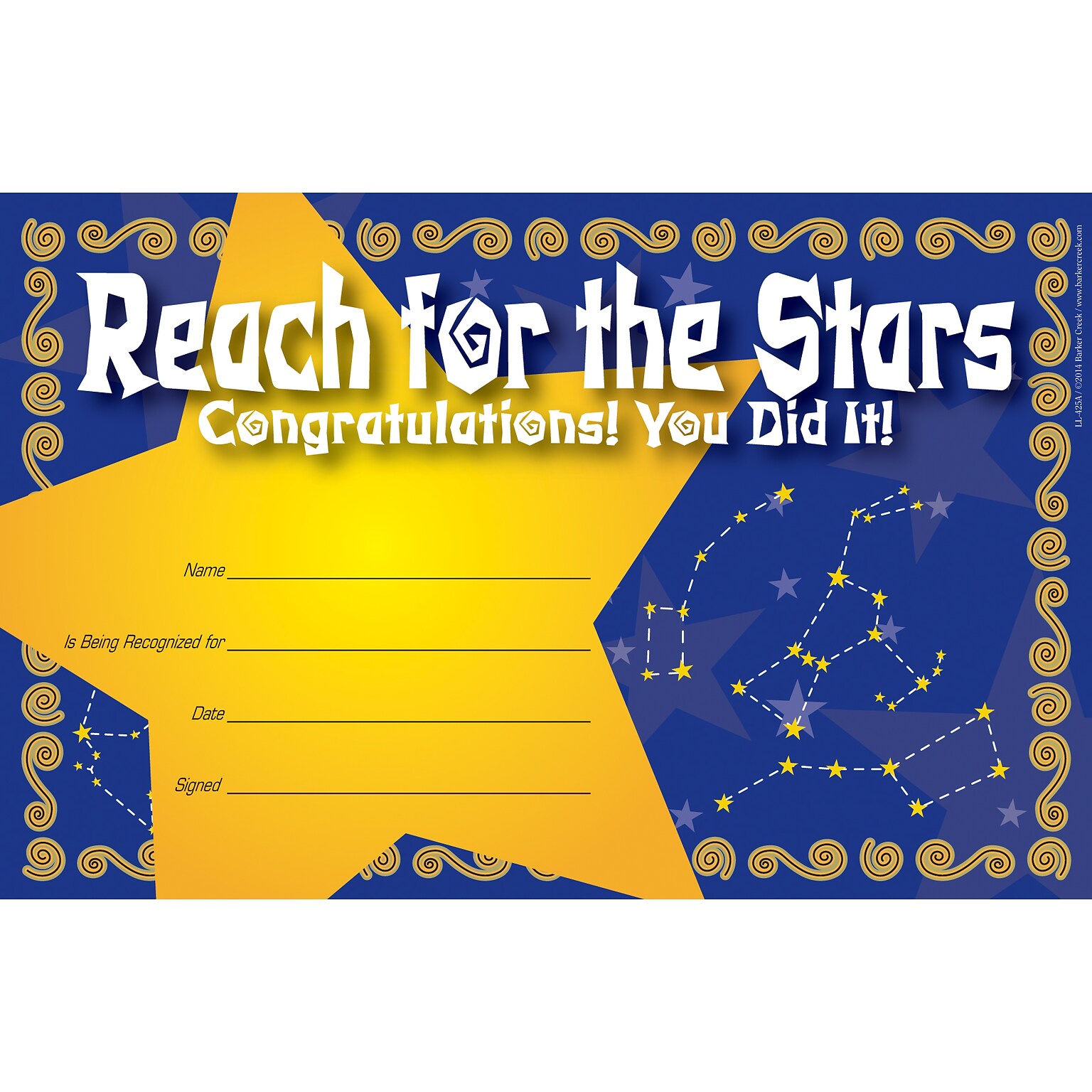 Barker Creek Reach for the Stars Recognition Awards, 8.5 x 5.5”, Multicolored, 30/Pack (LL425)