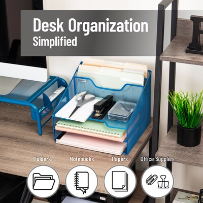 Mind Reader Metal Desktop Organizer Vertical File Holder Paper Letter Tray, Turquoise (MESHBOX5-TUR)
