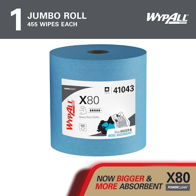 WypAll PowerClean X80 Fabric Cleaning Wipers, 13.4 x 12.5, Blue, 455 Sheets/Roll (41043)