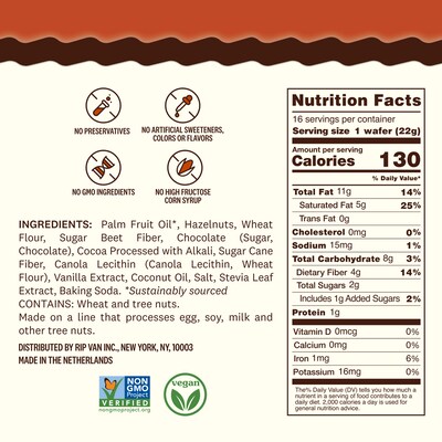 Rip Van Chocolate Hazelnut Wafers, 0.78 oz., 16 Packs/Box (5191)