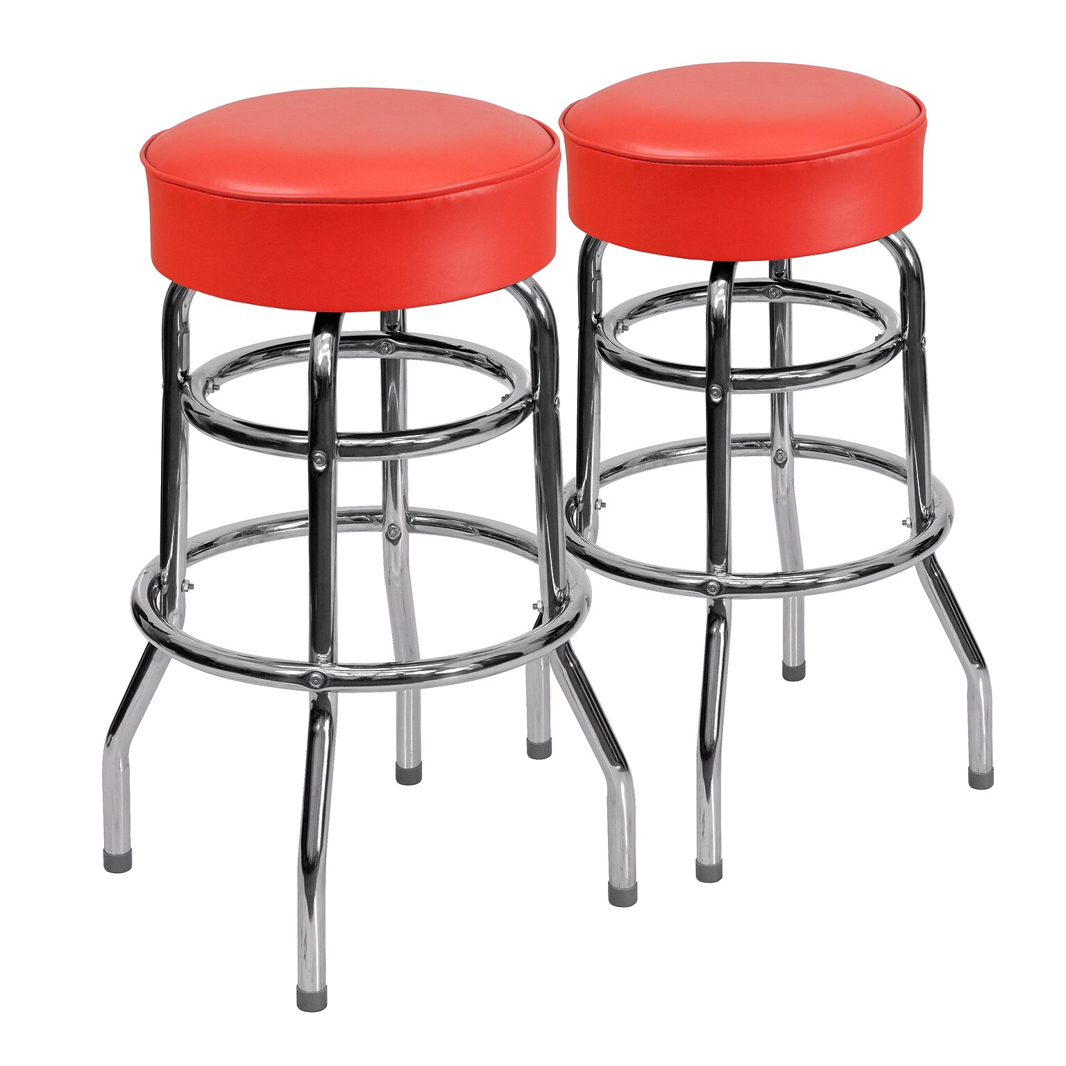 Flash Furniture Bruno Traditional Vinyl/Metal Double Ring Barstool without Back, Chrome/Red, 2-Pieces/Pack (2XUD100RED)