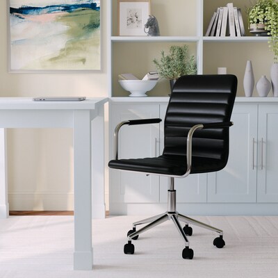 Martha Stewart Taytum Faux Leather Swivel Office Chair, Black/Polished Nickel (CH142370BK)