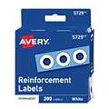 Avery Self-Adhesive Plastic Reinforcement Labels in Dispenser, 1/4 Diameter, Matte White, 200/Pack