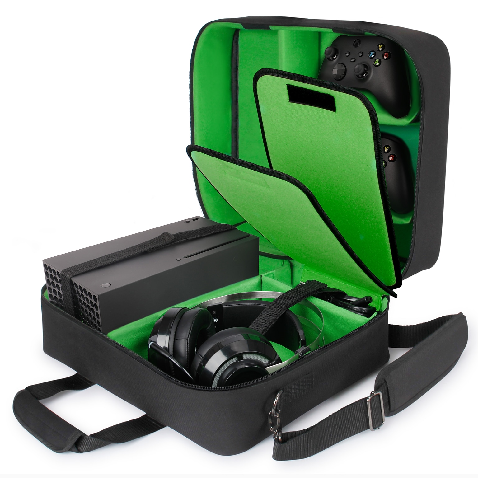USA Gear S Series Travel Console Case for Xbox Series X or S, Green (GRSLS23100GNWS)