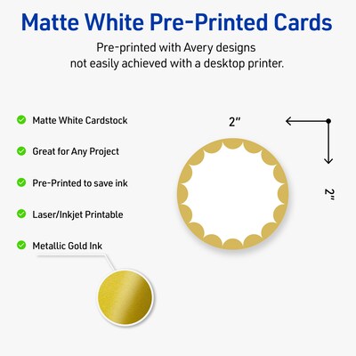 Avery Gold Dots Edge Matte Blank Card, White, 120/Pack (S00-D1X)