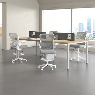 Boss Flip Arm Mesh/Fabric Stool with Footrest and Lumbar Support, Gray/White (B16366WT-GY)