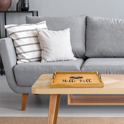 Elegant Designs "Hello Fall" Decorative Wood Serving Tray w/ Handles, 15.50" x 12", Natural Wood (HG2000-NHF)