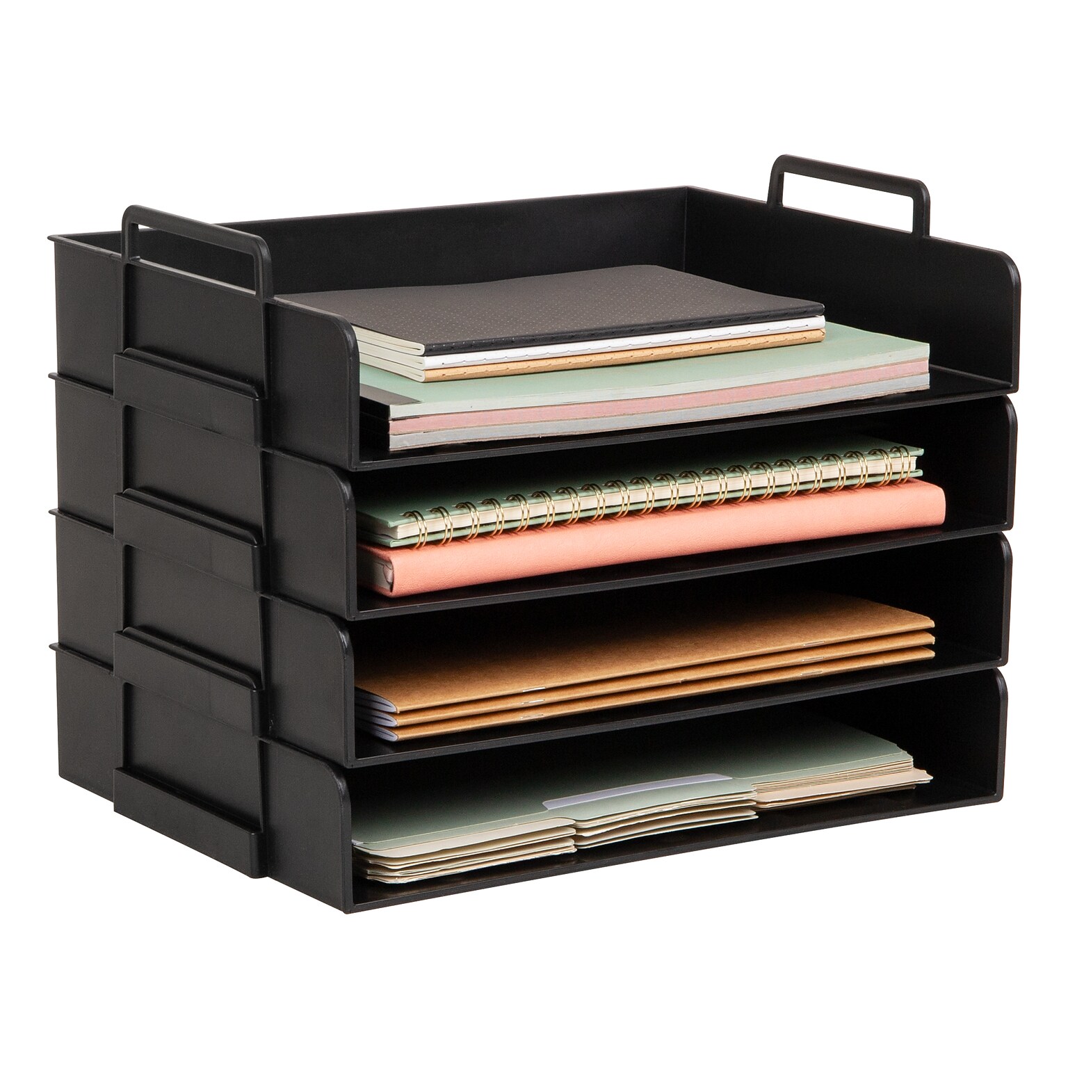 Mind Reader 4-Compartment Stackable Plastic Desk Tray, Black (DANSTACK4-BLK)