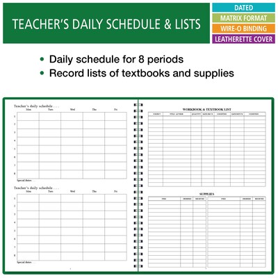 2026-2027 ELAN 8.5" x 11" Academic Weekly & Monthly Teacher Planner, Paperboard Cover, Green (D101-AY26)