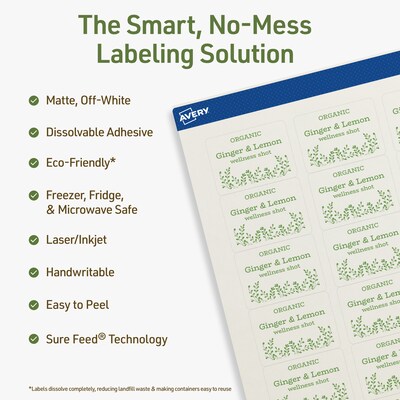 Avery Dissolvable Rectangle Multipurpose Labels, 1.25 x 1.75, Off-white, 800/Pack (94226)