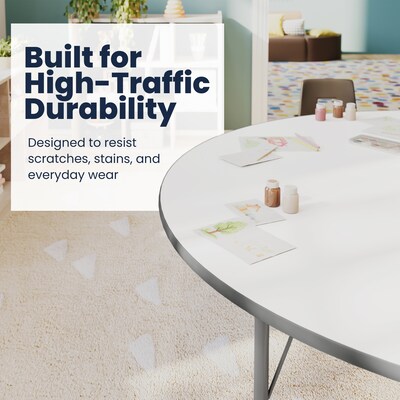 Flash Furniture Wren Kidney Activity Table, 72" x 48", Height Adjustable, White Top/Silver Frame (XUA4872KDWHTPC)
