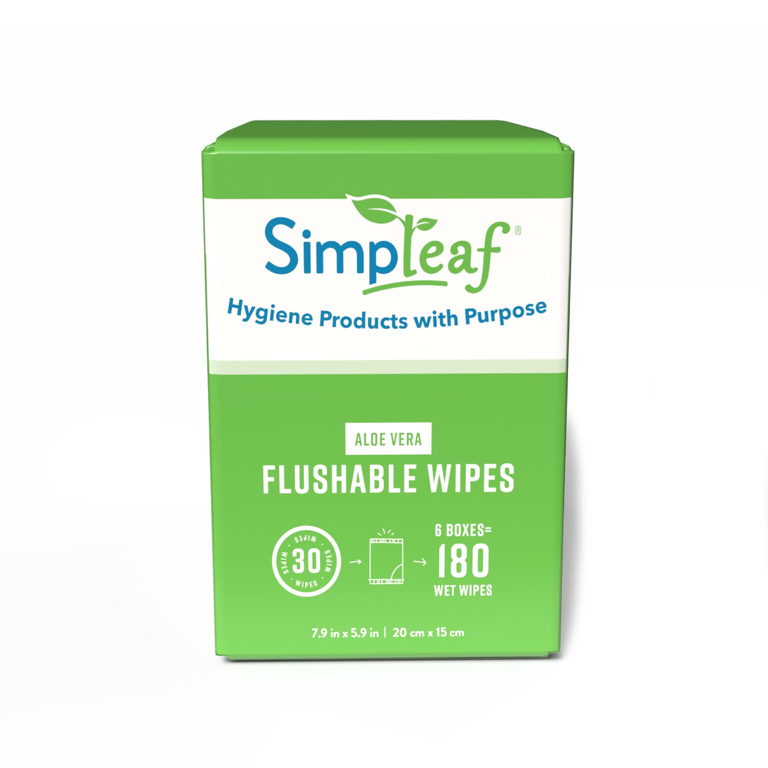 Simpleaf Aloe Vera Scented Flushable Wipes, 30 Single Wipes/Box, 6 Boxes/Carton (S-004-180counts)